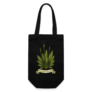 Plantago lanceolata | Botanisches Wildkraut-Design - Geschenkbeutel für Flaschen - Schwarz - Vorne