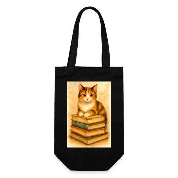 Cat and books - Gift Bag for Bottles - black - Front