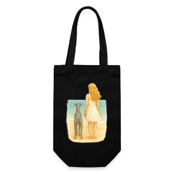 Love my Life – Woman with greyhound on the beach - Gift Bag for Bottles - black - Front