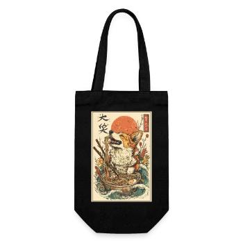 Corgi Japonais mangeant des Ramen - Style Ukiyo-e - Sac à bouteille - noir - Devant