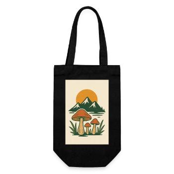 Bergsee und Pilze Naturmotiv - Geschenkbeutel für Flaschen - Schwarz - Vorne