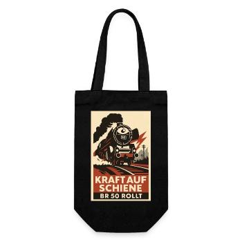 Railway: Power on rail: BR 50 rolls freight train - Gift Bag for Bottles - black - Front