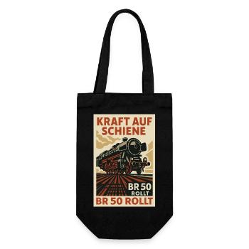 BR 50 Dampflok Kraft auf Schiene Rollt - Geschenkbeutel für Flaschen - Schwarz - Vorne