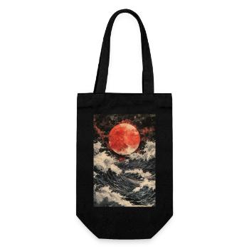 Lune rouge sur une mer orageuse - Sac à bouteille - noir - Devant