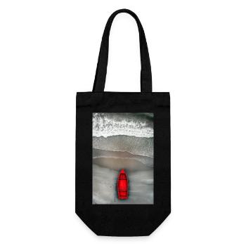 Rotes Boot am Grauen Ufer - Geschenkbeutel für Flaschen - Schwarz - Vorne