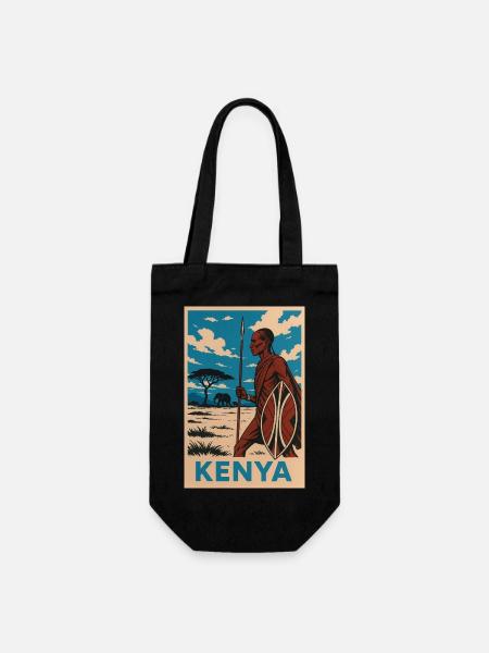 Kenya Maasai Warrior Nature Illustration - Geschenkbeutel für Flaschen - Schwarz