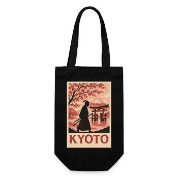 Kyoto Samurai und Kirschblüten Silhouette - Geschenkbeutel für Flaschen - Schwarz - Vorne