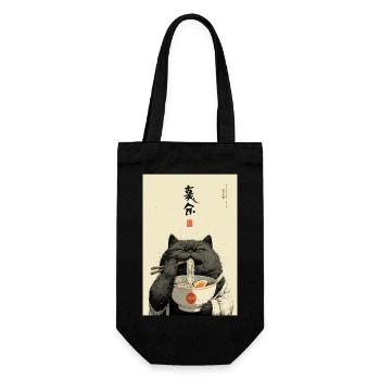 Chat heureux mangeant des ramen - Sac à bouteille - noir - Devant