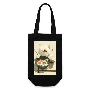Glückliche weiße Katze isst Ramen - Geschenkbeutel für Flaschen - Schwarz - Vorne