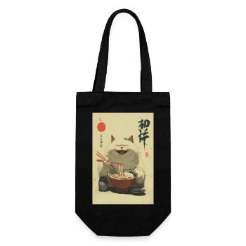Glückliche weiße Katze schlürft Ramen - Geschenkbeutel für Flaschen - Schwarz - Vorne