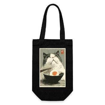 Cat Staring at Ramen Bowl - Gift Bag for Bottles - black - Front