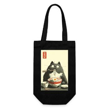 Wide-Eyed Cat Slurping Ramen - Gift Bag for Bottles - black - Front