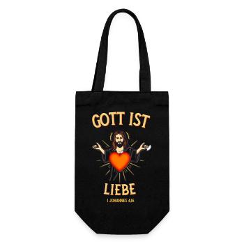 Jesus Herz Liebe Bibel Vers Gott ist Liebe  - Geschenkbeutel für Flaschen - Schwarz - Vorne