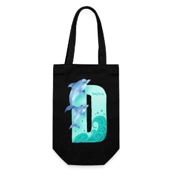 Whimsical Alphabet. Letter D. Blue Dolphin design. - Gift Bag for Bottles - black - Front