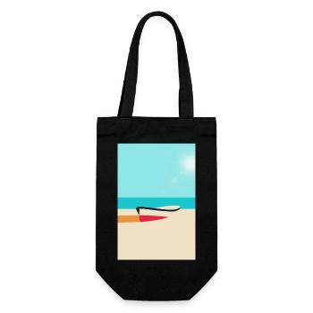 Boot am Strand – Sommer Sonne Meer - Geschenkbeutel für Flaschen - Schwarz - Vorne