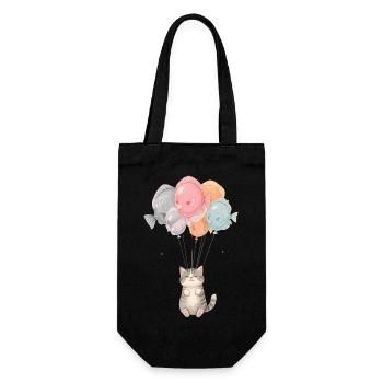Cute Cat with Fish Balloons – Cartoon Design - Gift Bag for Bottles - black - Front