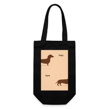 Hey Bye Dackel – Lustiges Hundeposter - Geschenkbeutel für Flaschen - Schwarz - Vorne