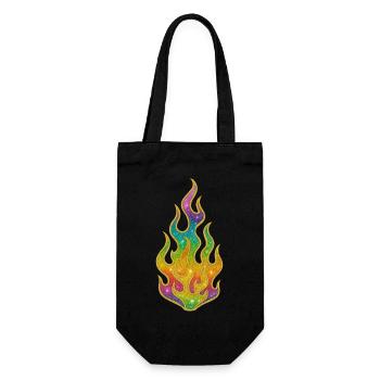 Regenbogenflammen Glitter - Geschenkbeutel für Flaschen - Schwarz - Vorne