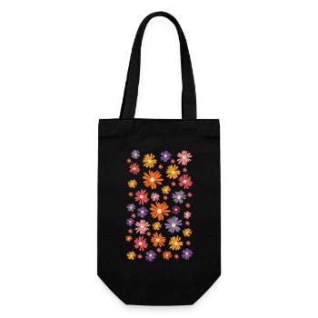 Buntes Blumenmeer - Gänseblümchen Daisy Margeriten - Geschenkbeutel für Flaschen - Schwarz - Vorne