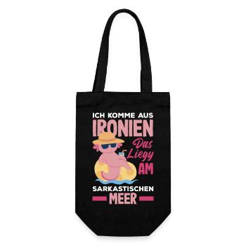 Ich komme aus Ironien – Sarkastisches Meer - Geschenkbeutel für Flaschen - Schwarz - Vorne