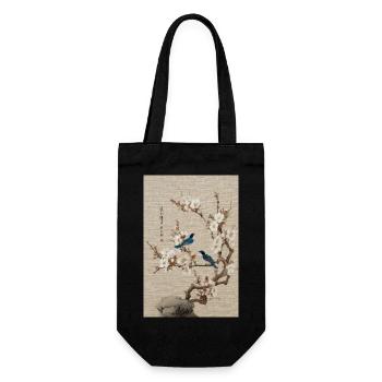 Blossom und Blue Birds Harmonie - Geschenkbeutel für Flaschen - Schwarz - Vorne