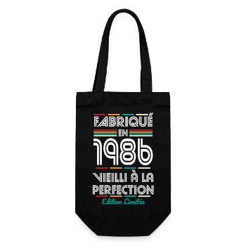 1986 – Made – Aged to perfection - Gift Bag for Bottles - black - Front