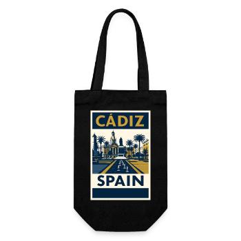 Cádiz Spain – Retro Travel Poster Navy/Gold - Gift Bag for Bottles - black - Front