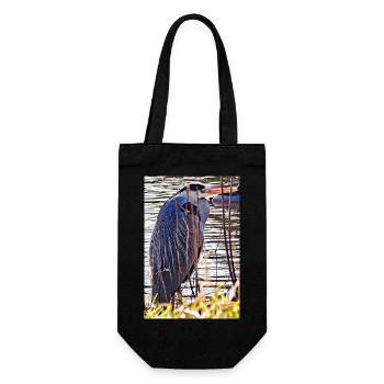 Héron cendré au lac - Photographie de nature Faune - Sac à bouteille - noir - Devant