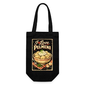 Retro I Love Pelmeni – Russische Teigtaschen Style - Geschenkbeutel für Flaschen - Schwarz - Vorne