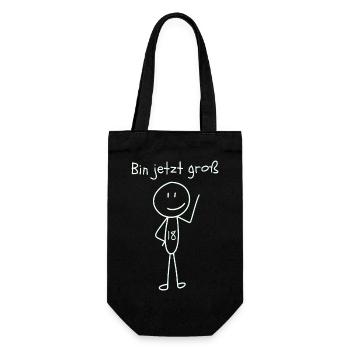 Bin Jetzt Groß 18 – Strichfigur 18. Geburtstag - Geschenkbeutel für Flaschen - Schwarz - Vorne