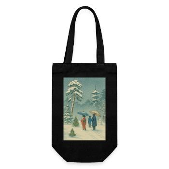 Japanese Christmas in Ukiyo-e Winter Style - Gift Bag for Bottles - black - Front
