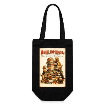 Abibliophobia: Wenn Hunde & Bücherstapel siegen - Geschenkbeutel für Flaschen - Schwarz - Vorne