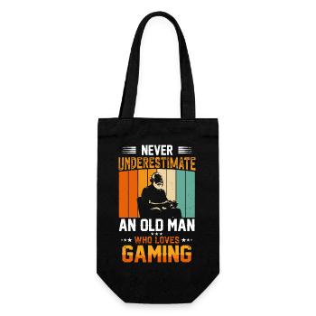 Never Underestimate an Old Man Who Games - Geschenkbeutel für Flaschen - Schwarz - Vorne