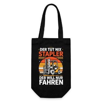 Der Tut Nix Stapler Der Will Nur Fahren - Geschenkbeutel für Flaschen - Schwarz - Vorne