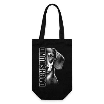 Dackel Porträt mit vertikalem Schriftzug DACHSHUND - Geschenkbeutel für Flaschen - Schwarz - Vorne