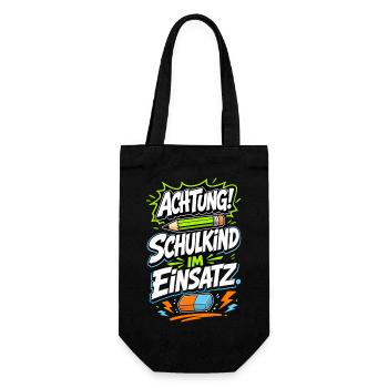 Schulkind im Einsatz - Geschenkbeutel für Flaschen - Schwarz - Vorne