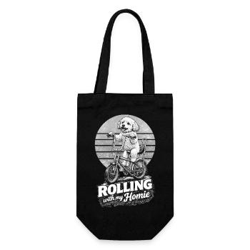 Maltipoo auf Bonanza-Rad – Rolling mit Kumpel - Geschenkbeutel für Flaschen - Schwarz - Vorne