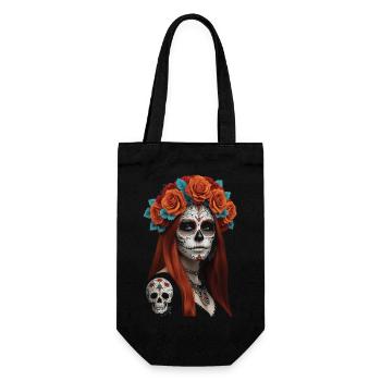 Blumen Zucker Schädel Porträt - Geschenkbeutel für Flaschen - Schwarz - Vorne