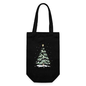 Schneebedeckter Weihnachtsbaum mit goldenem Stern - Geschenkbeutel für Flaschen - Schwarz - Vorne