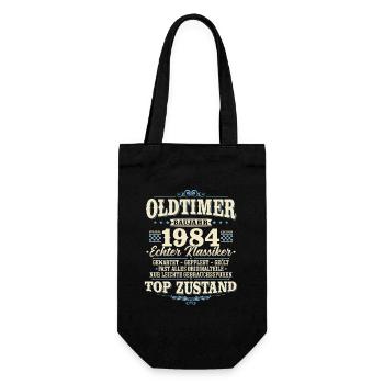 Oldtimer Baujahr 1984 Jahrgang geboren Geburtstag - Geschenkbeutel für Flaschen - Schwarz - Vorne