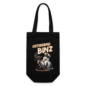 Ostseebad Binz mit lustige Möwe mit Anker - Geschenkbeutel für Flaschen - Schwarz - Vorne