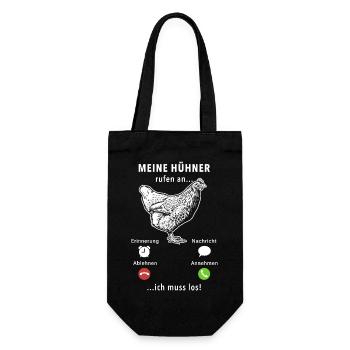 Meine Hühner rufen an - ich muss los - Spruch - Geschenkbeutel für Flaschen - Schwarz - Vorne