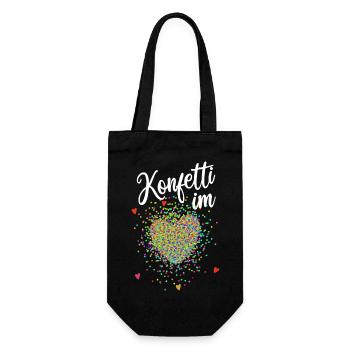Konfetti im Herz, Fasching, Karneval, Verkleidung - Geschenkbeutel für Flaschen - Schwarz - Vorne