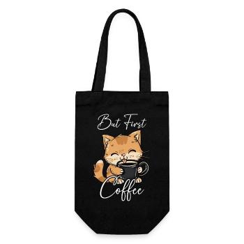 Cat Coffee But First Coffee Morning Grouch Funny - Gift Bag for Bottles - black - Front