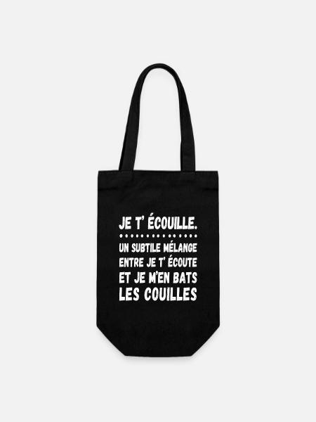 Je t' écouille humour je t' écoute jeu de mots - Sac à bouteille - noir