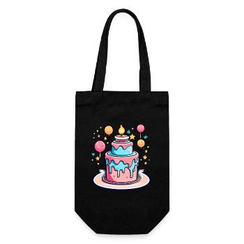 Birthday Cake Illustration - Gift Bag for Bottles - black - Front