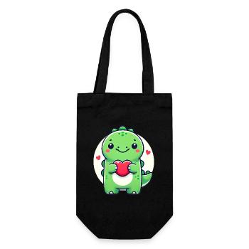 Adorable Dino with Heart Cartoon - Gift Bag for Bottles - black - Front