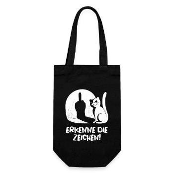 Erkenne die Zeichen Katze Mittelfinger Spruch - Geschenkbeutel für Flaschen - Schwarz - Vorne