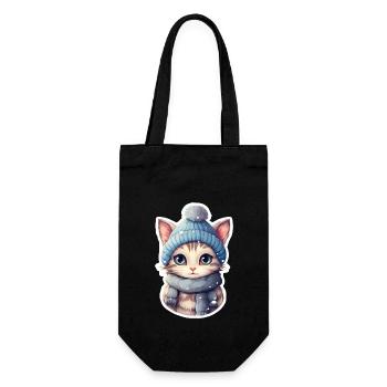 Chat avec chapeau et écharpe - Sac à bouteille - noir - Devant