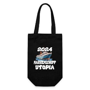 Narrenschiff Utopia, Zitat von Franz Josef Strauß - Geschenkbeutel für Flaschen - Schwarz - Vorne